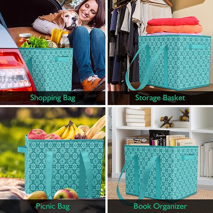 Reusable Grocery Bags 4 Pack, Foldable & Water Resistant Shopping Bags | Large Grocery Tote Bag Water Resistant Shopping Bags Foldable Grocery Bag for Clothes,Shoes and Picnic - Image 6