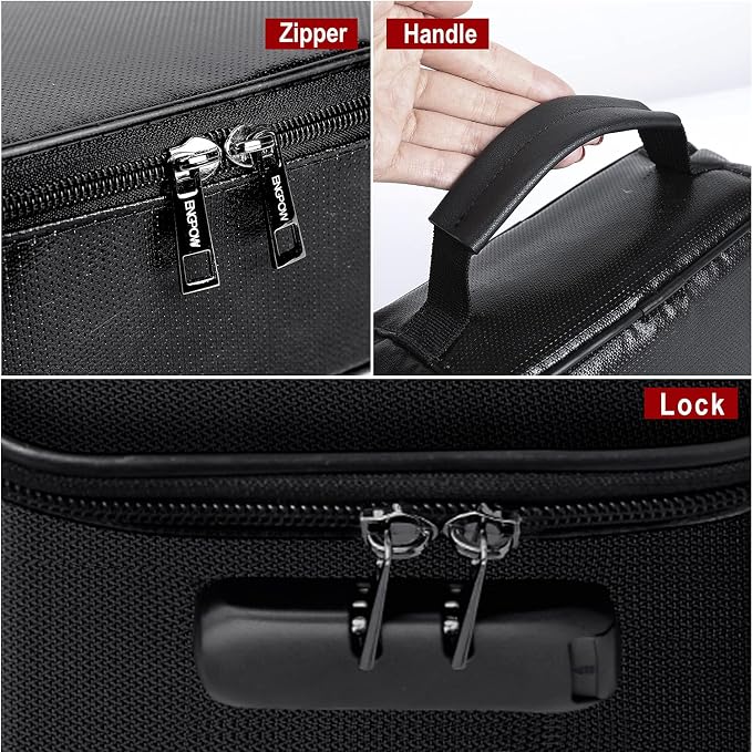 ENGPOW Small Fireproof Storage Organizer Case with Lock, 9”x 5.3”x 3.7” | Money Safe Wallet Carrying Bag with Multi-Pocket, Portable Home Travel for Cash,Card,Passport,Coin,Check,Bill,Soft Box,Black - Image 8