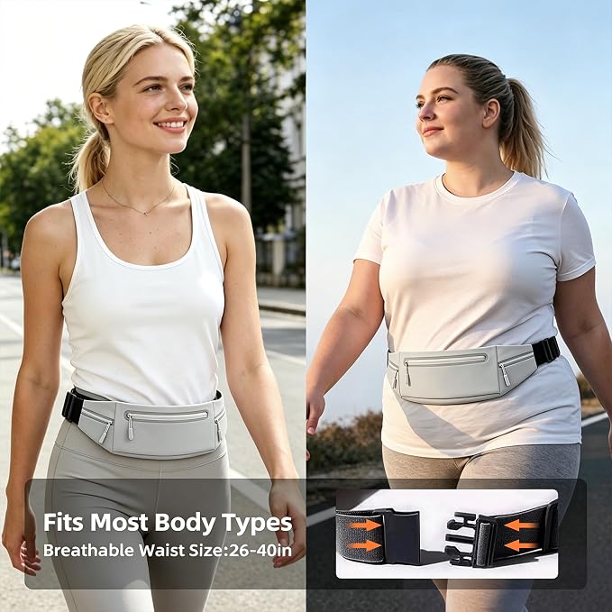 Slim Running Belt for Women Men,Phone Holder Waist Pack,Runners Fanny Pack | No-Bounce,Sweat-Proof Pocket,Travel Money Pouch for Gym/Hiking/Cycling,Three pocket,Two Highly Reflective Strips - Image 4