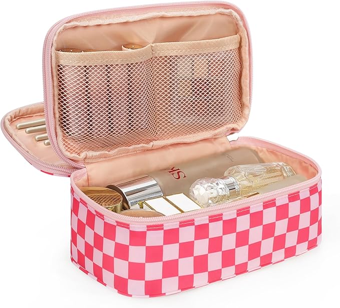 Relavel Small Makeup Bag, Cute Travel Cosmetic Bag, Rose Red | Dual-Layer Make Up Bags, Portable Toiletry Storage for Girls, Waterproof Makeup Organizer for Gym, Camping, Trip, Daily Use by Relavel