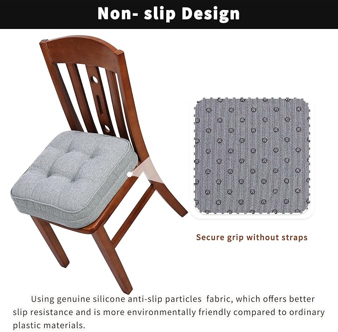 GOFORIT Chair Cushions Set of 2,Tufted Shredded Memory Foam Chair Pads, Non-Slip Seat Cushions with Removable Cover, 16'' x 16'', 2 Pack,Grey - Image 3