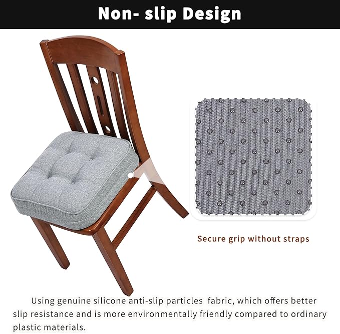 GOFORIT Memory Foam Seat Cushion，Kitchen Chair Cushions for Dining Chairs,Non-Slip Chair Pads with Removable Cover, 16'' x 16'', Grey - Image 4