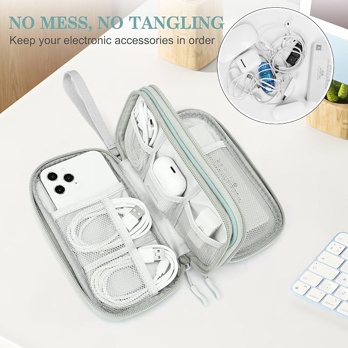 FYY Electronic Organizer, Travel Tech Pouch Bag, Cable Organizer Mint Green | Wrist Strap, Waterproof, Double Layers Portable Electronics Travel Carrying Case for Cord, Charger, Daily Business Trips Use - Image 5
