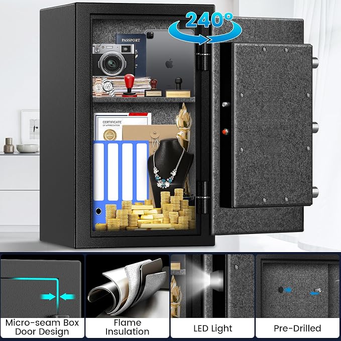 [2026 Upgraded] -35 Min Real Fireproof Safe-3.6 Cu Ft Large Safe for Home | Security Safe Box with Smart Alarm System, Wall & Floor Mount Anti-Theft Safe for Money Legal Documents Valuables Jewelry - Image 9