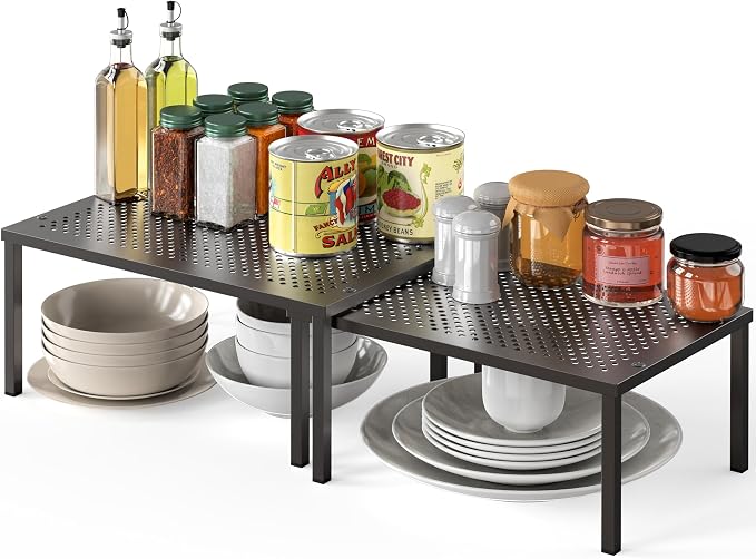 Simple Houseware Cabinet Counter Shelf Organizer w/Steel Surface, Bronze | Expandable & Stackable 9" D x 12.75" W x 5.9" H by SimpleHouseware