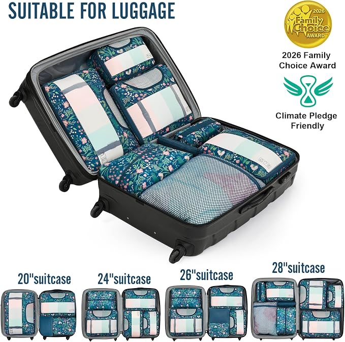 Veken 8 Set Packing Cubes for Travel Essentials,Anti-Wrinkle Buckled Suitcase Organizer for Shoe & Toiletry Bag,Carry On Luggage Bag with 99+ Count Mesh Holes for Airplane & College Dorm Accessories - Image 6