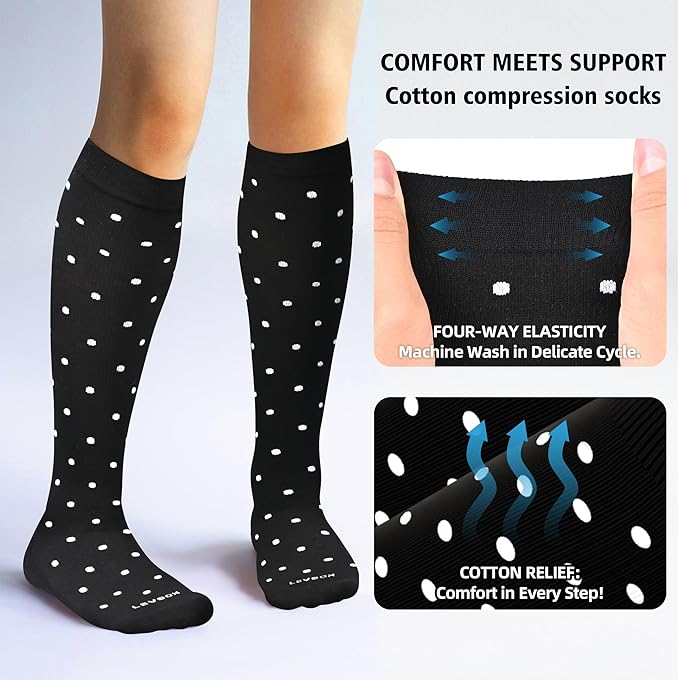 LEVSOX Cotton Compression Socks for Women&Men 20-30mmHg Knee High Cute Support Sock for Nurses Pregnancy Travel - Image 3