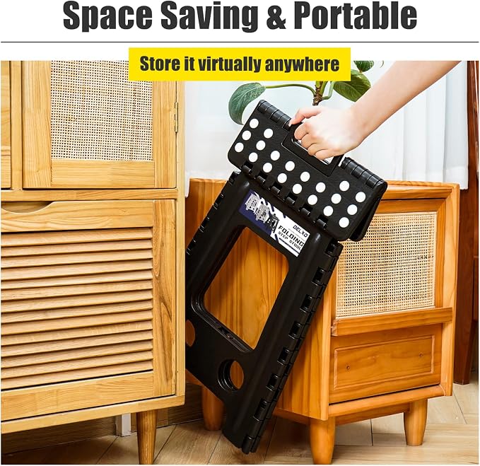 Delxo 17.5 Inch Folding Step Stool,Foldable Stool for Adults with Safety Lock,Portable Collapsible Plastic Step Stool,Non Slip Folding Stools for Kitchen Bathroom Bedroom Up to 400LBS,(Black 1PC) | Step Stool with Safety Lock,Portable Collapsible Step ... - Image 8