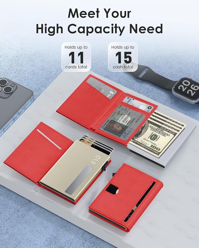 QLD RFID Wallet for Women - Small Slim Trifold Wallet Anti-Theft Pop up Card Holder, Minimalist, Ultra Thin, Front Pocket, Premium Leather, 9-11 Cards Capacity | ID Window | Cash Slot - Image 2