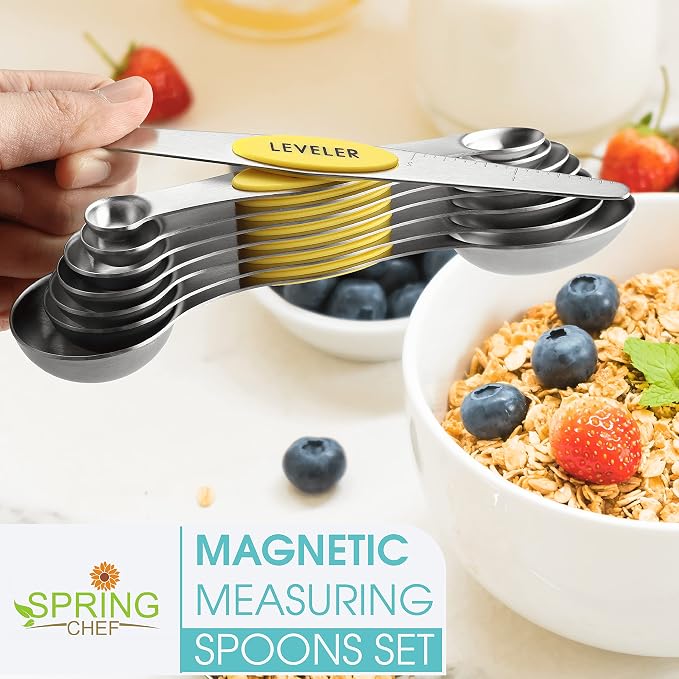 Spring Chef Stainless Steel Magnetic Measuring Spoons Set of 8, Yellow | Dual Sided Teaspoon & Tablespoon Measuring Spoons w/ Leveler for Dry & Liquid Ingredients, Measure Spoons for Baking, Cooking - Image 2