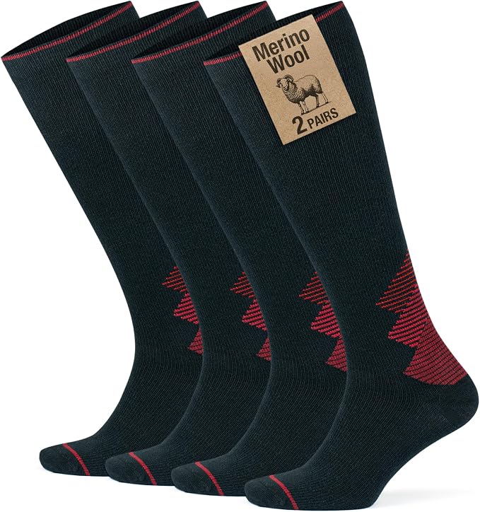 GoWith 15-20 mmHg Merino Wool Compression Socks, Thermal Travel Socks, Cushioned Knee High Hiking Socks for Men/Women by GoWith