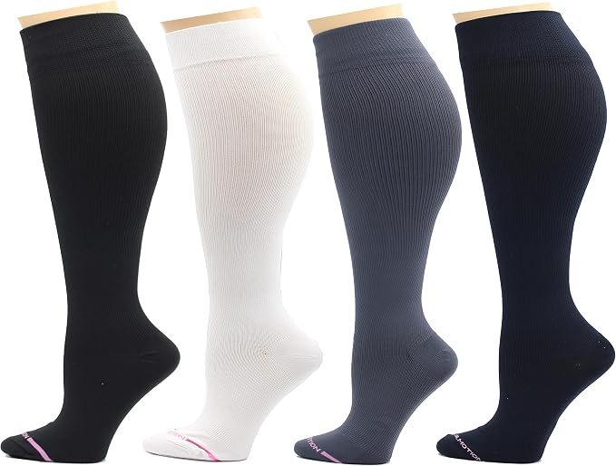 Dr. Motion 4 Pairs Women's Plus Size Wide Calf Compression Knee High Socks Graduated Support by Dr.+Motion