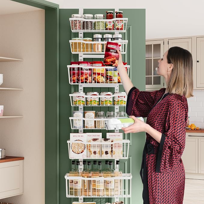 Eastherry Over The Door Organizer，8-Tier Over The Door Pantry Organizer with Adjustable Baskets，Metal Hanging Pantry Organizers and Storage for Kitchen, Back of Door Seasoning Rack (White) - Image 7