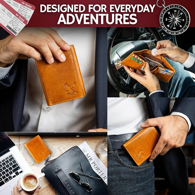 BULL GUARD Best Leather Men's RFID Trifold Wallet With ID Great Outdoor Wallet - Image 6