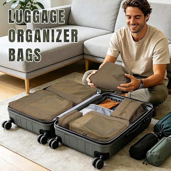 ZOMFELT 6 Pcs Packing Cubes for Travel Cubes & Sturdy Packing Organizers | Suitcase Organizer Set Travel Essentials Accessories Gifts for Men Camping & Cruise with Durable Canvas Laundry Bag Shoe Bag - Image 4