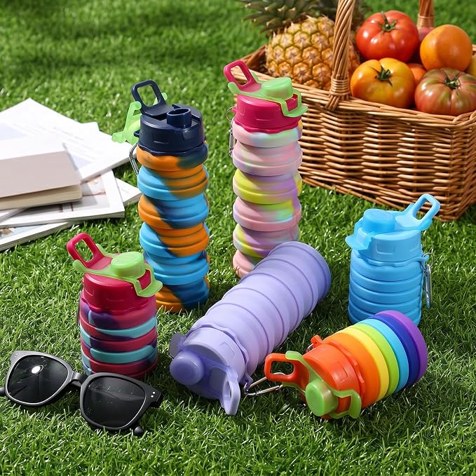 8 Pcs Collapsibles Water Bottles, 16 oz Portable Foldable | Water Bottle with Metal Clip Silicone Leakproof Travel Water Bottle Reusable Sports Waters Bottles for Travel Camping Cycling - Image 5