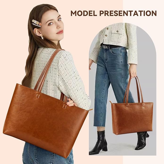 KALIDI Tote Bag Zipper Shoulder Bag Vegan Leather Purses Satchel for Women | Large Casual Handbag for Work Commuting Dating College Everyday - Image 3