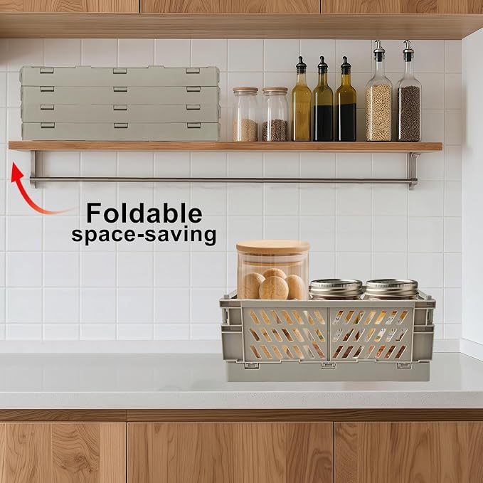 2 Pack Mini Foldable Small Plastic Baskets for Organizing and Storage，Collapsible Storage Crates,Mini Bins for Home Kitchen Bedroom Bathroom Office (Grey, Extra Large 16x11x6) - Image 6