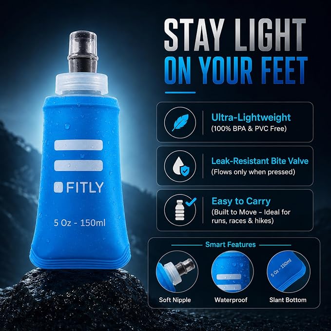FITLY Soft Flask - Shrink As You Drink Soft Water Bottle for Hydration Pack - Folding Water Bottle Ideal for Running, Hiking, Cycling, Climbing & Rigorous Activity - Image 3