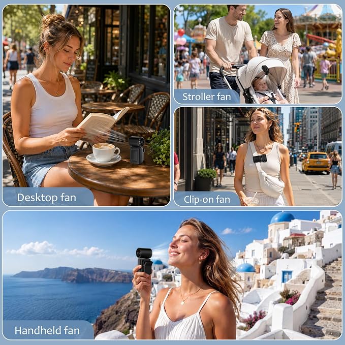 Portable Handheld Fan, Mini Clip On Fan with 4 Speeds, 0.26lb mini fan | Type C Fast Charging, Power Display, Handheld & Clip-On Dual Mode, 0.26lb Personal Fan for Travel, Office, Outdoor, Stroller - Image 7
