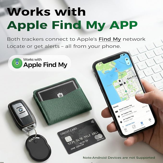 [3-Pack] 1 Wallet Tracker Card & 2 Air Tracker Tags, Ultra-Slim 0.07in Smart Finder Compatible with Apple Find My (iOS Only), Rechargeable Item Locator for Keys,Wallet,Luggage,Passport,Backpack - Image 5