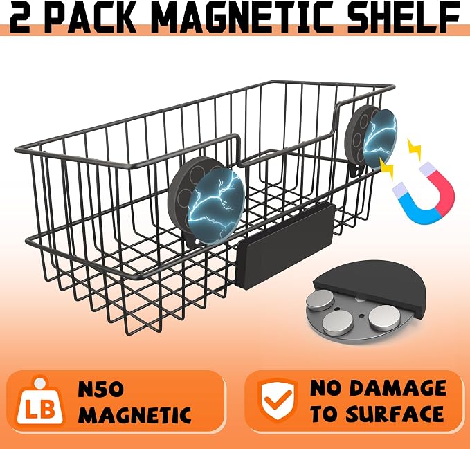 ULIBERMAGNET Magnetic Baskets, Large Capacity Metal Wire Mesh Basket Holder Organizer for Sundry Tool Storage, Magnetic Shelf for Garage, Laundry, Kitchen, Workshop, Cabinet(2 Pack) - Image 8