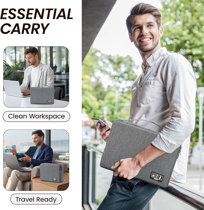 Electronic Organizer Travel Case, Double Layer Cable Organizer Bag | Double-layer design with adjustable dividers, mesh pockets and elastic loops for chargers, cables, power banks and gadgets - Image 7