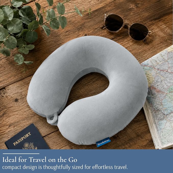 Brookstone Travel Neck Pillow - Lightweight U-Shaped Memory Foam Travel Pillow for Airplane, Car Travels & Sleeping, Grey | Brookstone Travel Neck Pillow Lightweight U-Shaped Memory Foam Pillow - Image 7