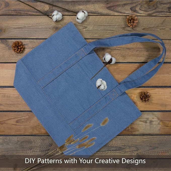 TOPDesign 1-Pack Canvas Tote Bag with an External Pocket, Reusable Grocery Shopping Bag, Top Zipper Closure, Daily Essentials (Medium Blue Demim) - Image 4