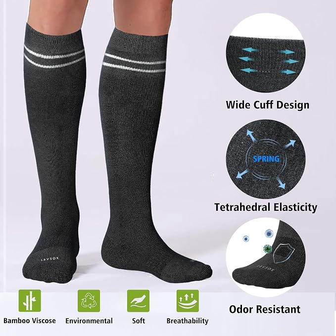 LEVSOX Viscose Made from Bamboo Compression Socks for Pregnant Women 20-30 mmHg Knee High Cute Mens Supports Socks for Travel - Image 3