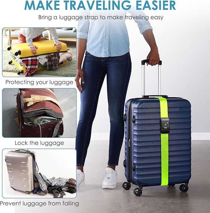 Travel Inspira Heavy Duty Luggage Straps with TSA Lock | Anti-Burst Protection; High Visibility Green; TSA-Lock Belt with Tag; Adjustable 103-200cm; 20-28 Inch Bags; Anti-Burst - Image 5
