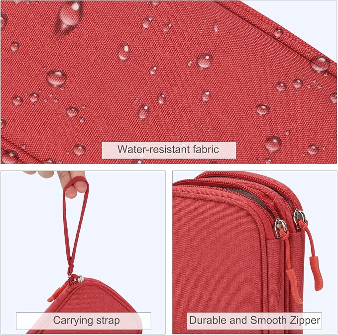 FYY Electronic Organizer, Travel Tech Pouch Bag, Cable Organizer Red | Wrist Strap, Waterproof, Double Layers Portable Electronics Travel Carrying Case for Cord, Charger, Daily Business Trips Use - Image 4