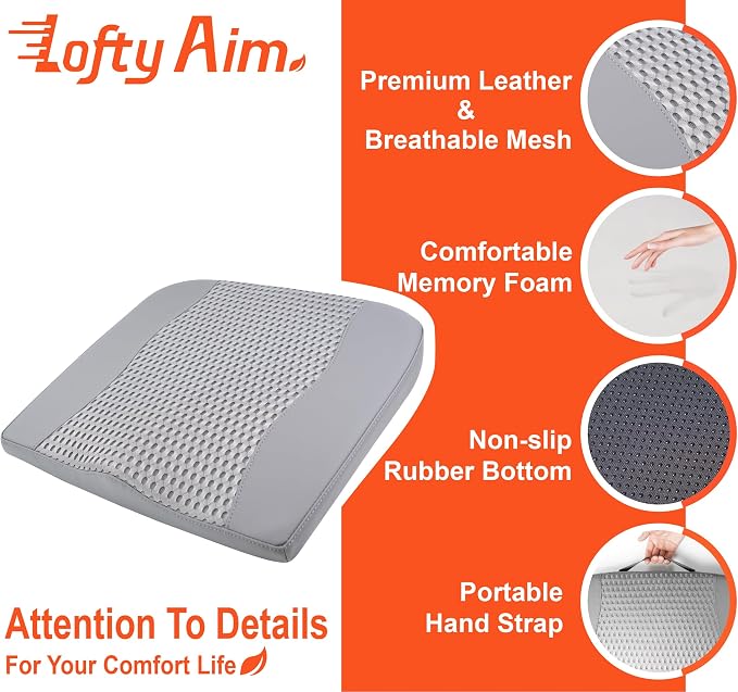 Lofty Aim Car Seat Cushion, Memory Foam Car Seat Cushions for Long Driving | Comfy Car Seat Pillow for Pain Relief, Driver Seat Cushion Adds Height, Butt Cushion for Car, Office Chair, 4D Mesh Gray - Image 5