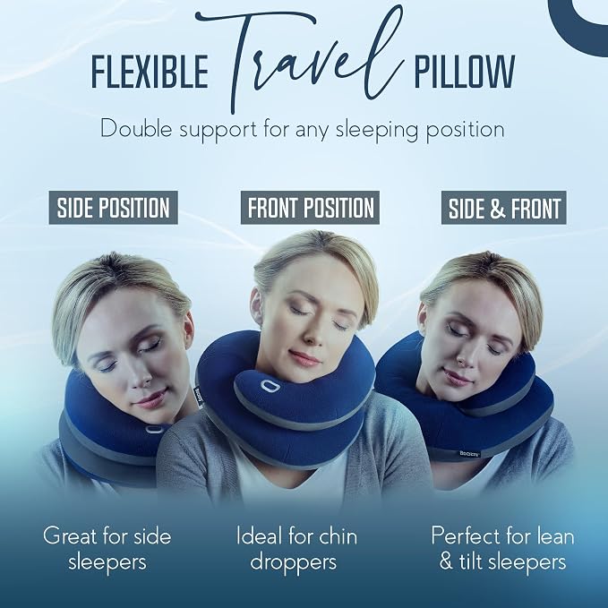 BCOZZY Travel Neck Pillow for Airplane – Patented Double Support for Head, Neck, and Chin. Best for Long Flights, Plane Sleeping, and Car Rides. Adjustable Size. Washable. Carry Bag. Large, Leopard - Image 4