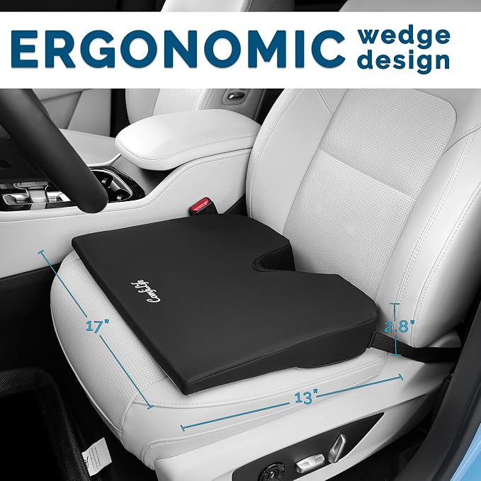 ComfiLife Car Seat Cushion – Premium Wedge Memory Foam Car Cushions for Driving – Seat Cushion for Car – Back & Sciatica Pain Relief for Long Drives – Comfort for Driver, Office, Truck Seat (Beige) - Image 4