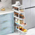 Slim Storage Cart, 5-Tier Narrow Rolling Kitchen Laundry Room Cart with Drawer and Wheels, Metal Utility Cart Slide Out Organizer for Small Spaces (White) by Outink