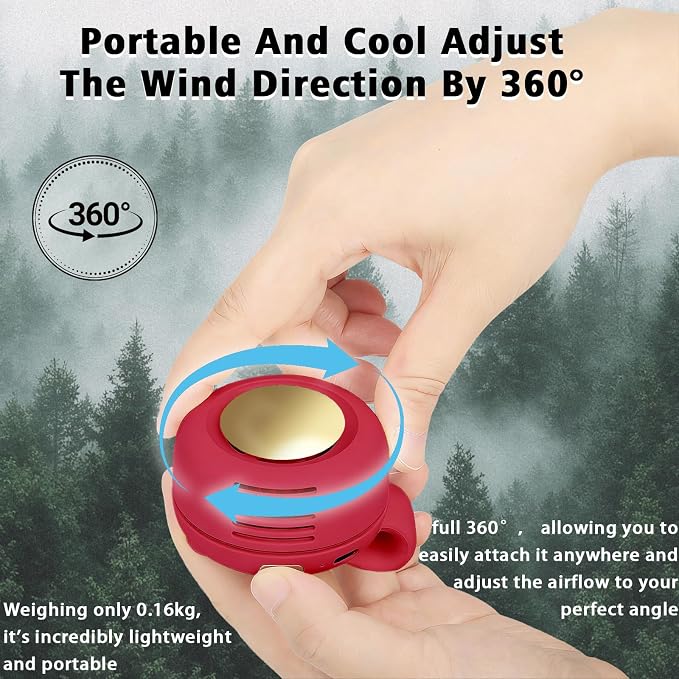 Portable Clip-On Fan, Mini USB Rechargeable 360° Rotatable Fan, Personal Fan 3-Speed Silent Mini Bladeless Fans (1 pack（Red）) - Image 4