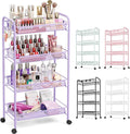 TOOLF 4 Tier Rolling Cart, Metal Utility Storage Cart with Wheels, Purple | 3 Hooks, Screwless Assembly, Trolley Organizer for Bathroom, Kitchen, Office, Nursery, Dorm, Laundry Room by TOOLF
