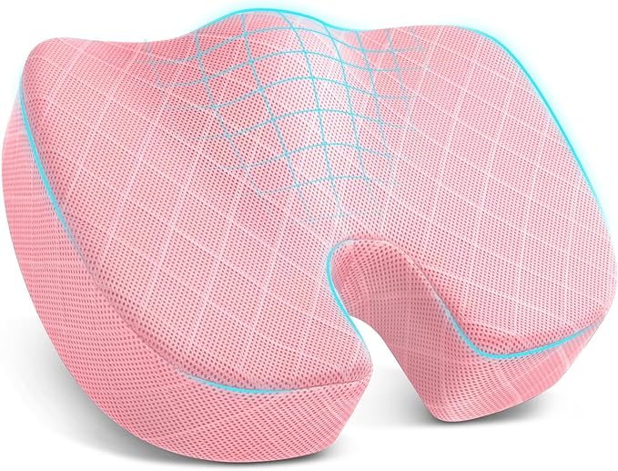 Seat Cushion, Memory Foam Office Chair Cushion - Pink, Large | for Car Seat, Airplane, Desk Chair - Sciatica & Hip & Coccyx Pain Relief Cushion for Long Sitting Office Workers, Car Drivers by TushGuardSeatCushonsPillows