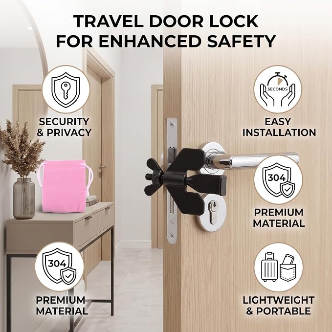 Portable Door Lock, Home Security Door Locker, 304 Stainless Steel Dual Security Door Kit, Door Security Devices Pocket Self Defense Tools, for Traveling Hotel Home - Image 6