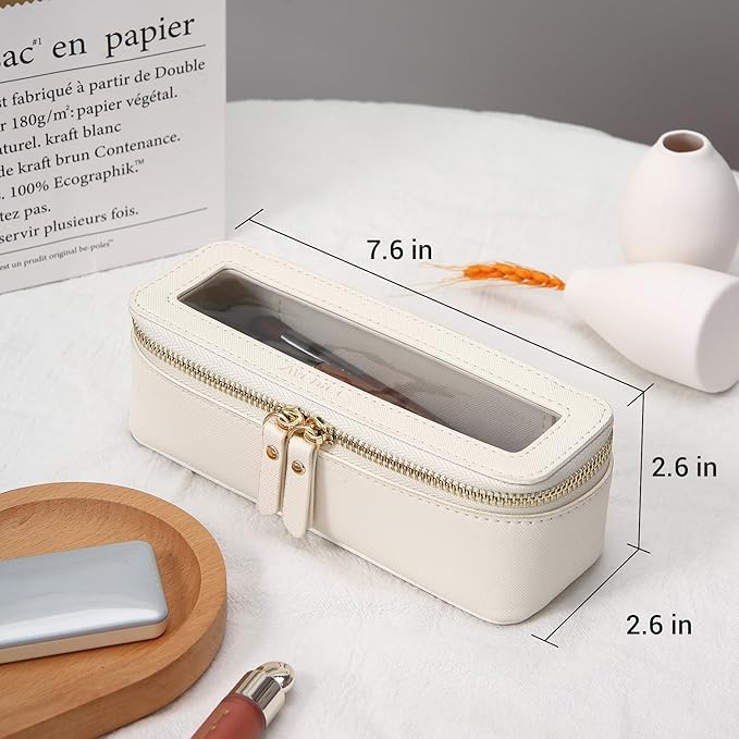 Aveniee Clear Makeup Brush Bag,Slim Cosmetic Brush Holder,Small Toiletry Bag Mini Travel Case for Women,Thin Make up Bags with Dual Zipper,Cute Travel Essentials Organizer,White - Image 4