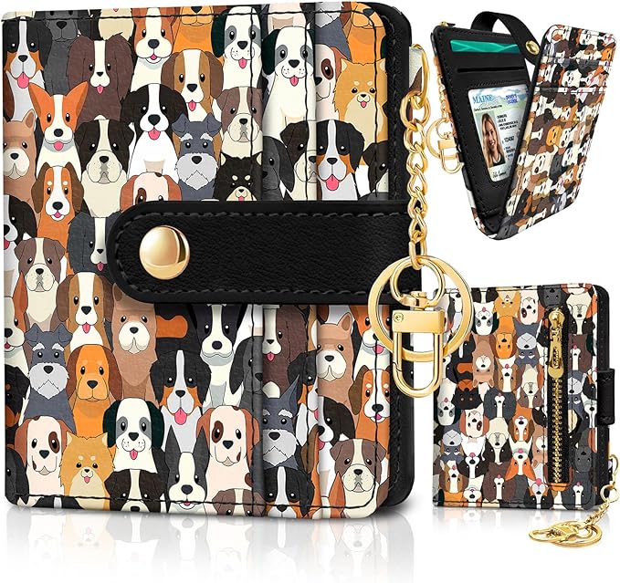 Jogjam Dogs Puppy Rfid Women Wallet, Small Slim Thin Credit Card Holder | PU Leather Bifold Cash Zipper Coin Pocket ID Window, for Female Ladies Teen Girls Girly Gifts by Jogjam