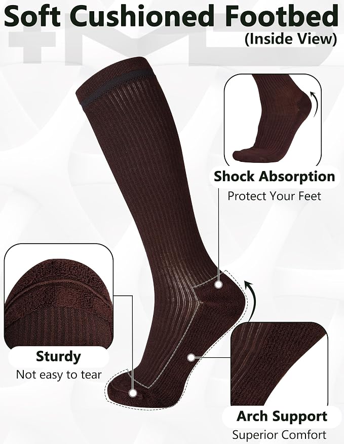 +MD 3 Pairs Bamboo Viscose Compression Socks for Women Men 15-20mmHg Knee High Support Stockings for Pregnancy Nurse Travel - Image 4