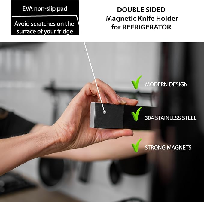 Premium Magnetic Knife Holder for Refrigerator – 20 Inch Professional Double Sided Magnetic Knife Strip for Fridge - Stainless Steel Magnetic Knife Holder for Wall Self Adhesive - Image 3