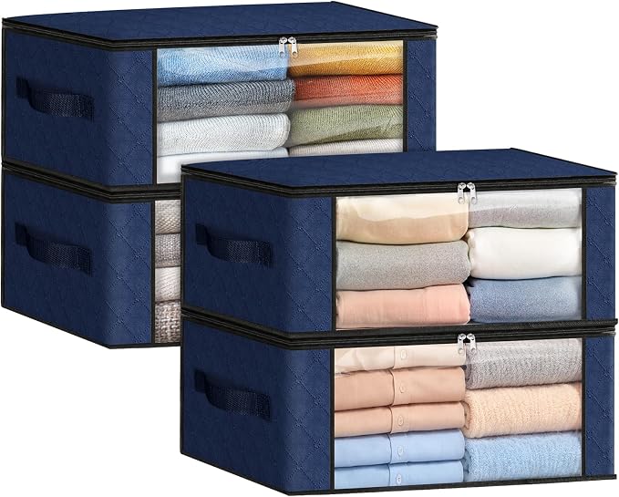 35L Closet Organizers, Foldable Under Bed Storage Containers | Storage Bags with Zippers,Window and Handles for Organizing Bedroom, Closet, Clothing,Organization with Handle by Fabtotes