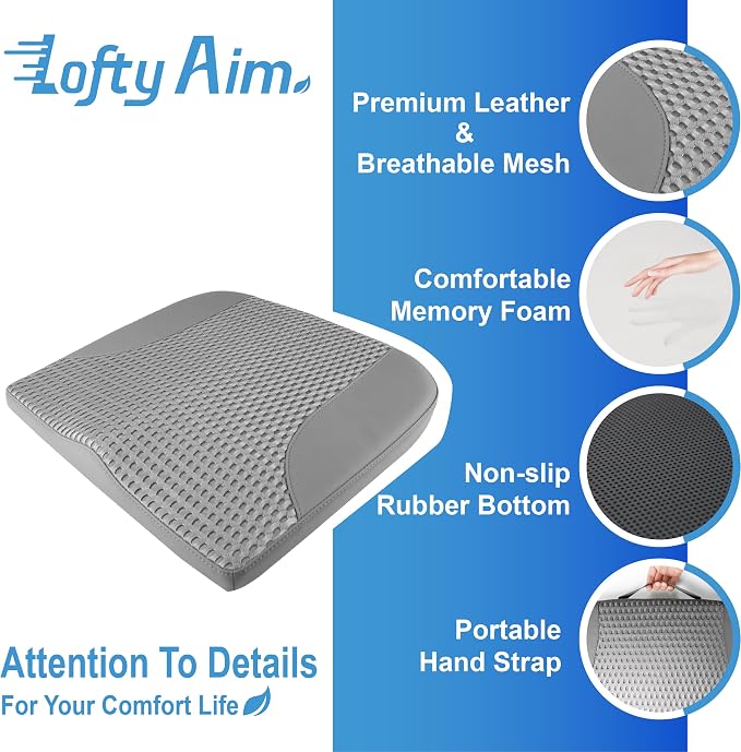 Lofty Aim Car Seat Cushion, Car Seat Pillow, Automotive Cushion | Memory Foam Car Seat Cushion for Long Driving, Butt Pillow for Pain Relief, Driver Seat Cushion for Car, Office, Dark Gray - Image 6