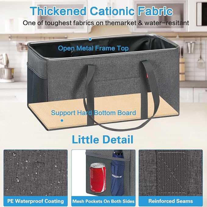 LHZK 2 Pack Extra Large Utility Tote Bag with Metal Wire Frame and the Sides Rinforced, Extra Large Tote Bag with Handle, Reusable Grocery Bags Foldable, Beach Bag, Car Tote (Gray, 26''x15''x13'') - Image 5