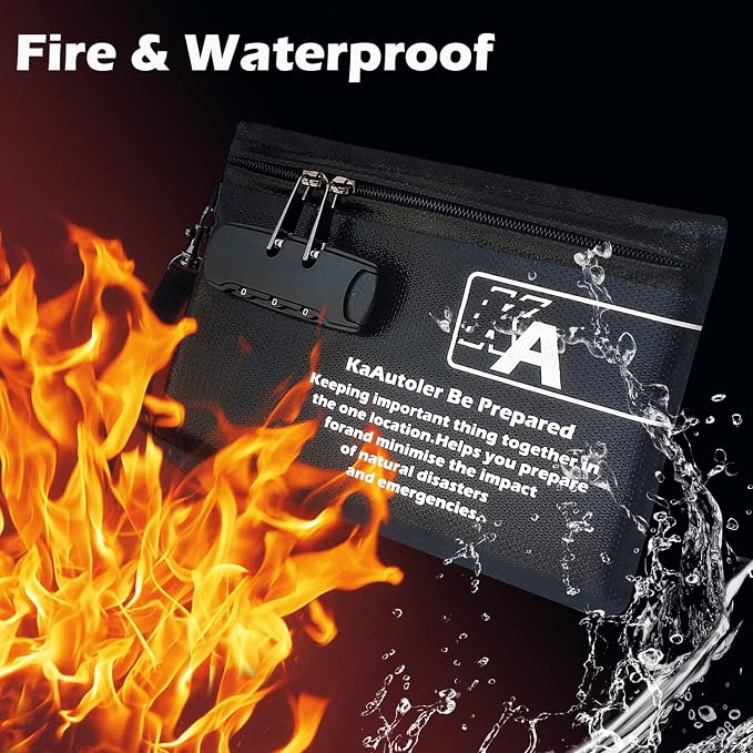 KaAutoler Small Fireproof Bag with Lock, Waterproof Money Bag with Zipper Pouch Envelope Container for Cash, Keys, Jewelry and Other Valuables - Image 3