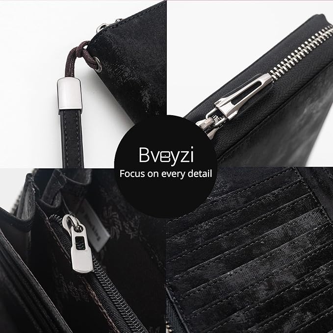 Bveyzi Women RFID Blocking Wallet Leather Zip Around Phone Clutch Large Capacity Ladies Travel Purse Wristlet - Image 3