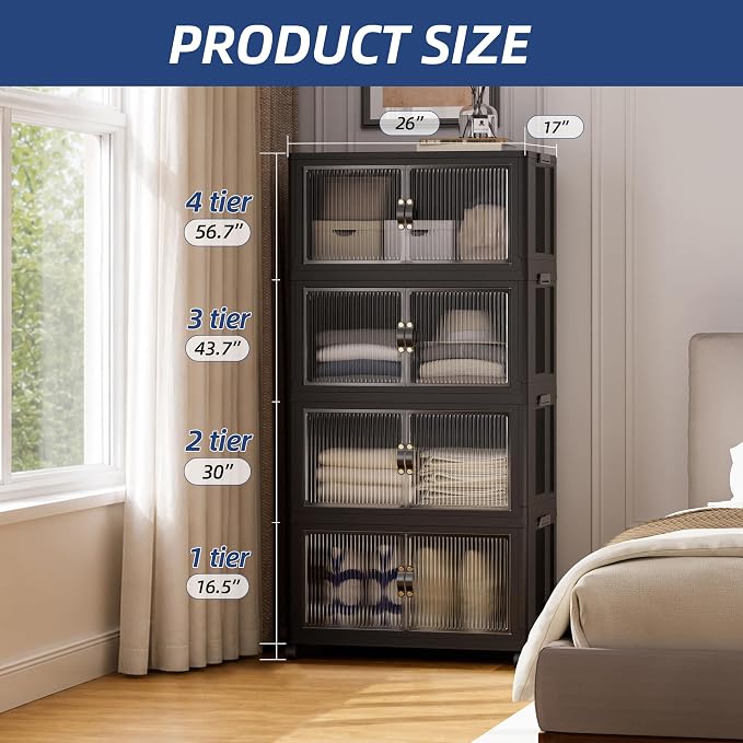 SAILUN 116Gal/464Qt Stackable Storage Bins Folding Collapsible Storage Bins with a Lid, Closet Organizers and Storage,Black 26" W x 17" D x 56.7" H | Stackable Storage Drawers with Lids,26" W x 17" D x 56.7" H,Featuring open-front Access for Closet Sto... - Image 5